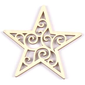 10 Pcs Wooden Moon Star Ornaments,Unfinished Moon Star Heart Shape Hollow Wooden Chips Wood Slices for DIY Eid Ornament Hanging Pendant
