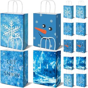 24Pcs Snowflake Party Gift Bags with Handles Winter Wonderland Goodie Candy Bags for Christmas Party Winter Holidays Princess Birthday Party Supplies (Snowflake Gift Bags) in Kuwait