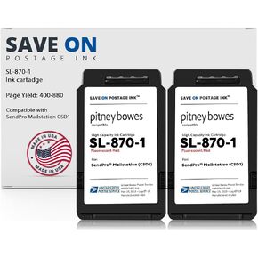 Compatible Pitney Bowes SL-870-1 Red Ink Cartridge Inkjet Printer Ink for SendPro Mailstation CSD1 Postage Meter Machine - PB Replacement Printer Cartridge w/OEM Compatibility