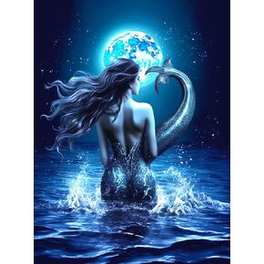 MaiYiYi Mermaid Diamond Painting on Earth Water 5D Full Round Diamond Painting Mermaid Diamond Painting Mermaid on Water Full Drill Paint with Diamonds Home Wall Art Decor for Adult (30X40CM)