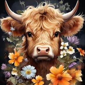5D Diamond Art Kits for Adults,Cow And Flower Diamond Painting Kits,DIY Flowers Diamond Art Diamond Painting Kits for Adults,Round Full Drill Diamonds,Diamond Art Kits for Home Decor-13.6x13.6inch