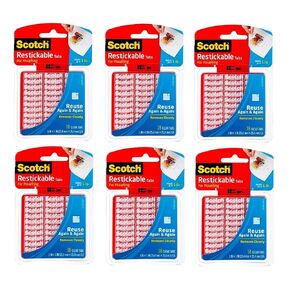 Scotch MMMR100 RESTICKABLE MOUNTING TABS, 1 X 1, CLEAR, 18/PACKFull Package Of:6 PK