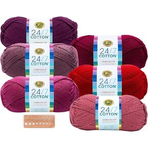 Lion Brand Yarn - 24/7 Cotton - 6 Skein Assortment (Cranberry)