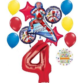 Anagram Power Rangers 4th Birthday Party Supplies 13 pc Foil Balloon Bouquet Decorations