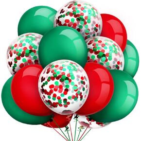 80 Pieces Christmas Balloons Set Confetti Balloons Latex Balloons 12 Inch Decorative Balloons for Christmas Birthday Baby Shower Wedding Supplies, Red and Green