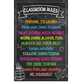 SICOHOME Classroom Rules Poster,12"x 18" Educational Poster for Preschool Motivational Classroom Decoration Poster for Kindergarten,Elementary,High School Teacher Classroom Supplies