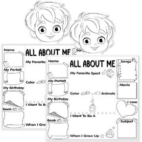 D24TIME All About Me Poster for Girls-12Pcs Star Student Poster Classroom Kids Star of the Week Coloring Self-Introduction Posters for Elementary Kindergarten Preschool Back to School Teacher Supplies