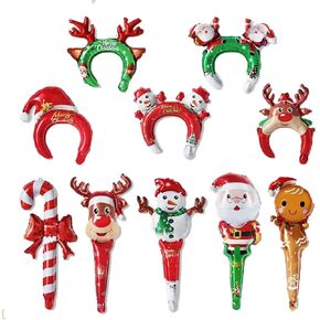 Christmas Balloon Headband, 10PCS Christmas Headband and Christmas Foil Balloon Inflatable Stick Christmas Decorations for Theme Party Decoration