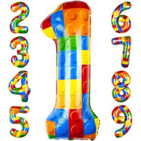 40 Inch Building Block Number Balloon Yellow and Black Striped Construction Truck Themed Big Helium Numbers for Girls Boys Party Decorations(Number 7)
