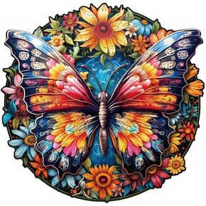 Jigfoxy Wooden Puzzle for Adults, Butterfly and Sunflowers Wooden Jigsaw Puzzles for Adults, Unique Animal Shape Wood Cut Puzzles for Family Friend Puzzle Lovers(M-11.4 * 11.2in-200pcs)