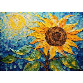 Sunflower Puzzles for Adults 1000 Pieces, Mosaic Flowers Painting Jigsaw Puzzles, Vintage Sunflower Plant Floral Art Puzzle as Flower Decor
