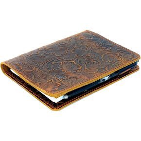 JJNUSA Leather Cover Compatible With Moleskine Classic XL 7.5" x 9.75" Hard Cover, Leather Notebook Travel Journal Cover Distressed Leather Cahier Refillable Writing Diary Flower Brown