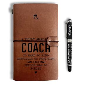 Razpah Coach Gift Leather Journal, A Truly Amazing Coach is Hard to Find, Engraved Gift Pen, Coach Gift, Thank You Gift, Leather Notebook and Pen Gift for Coach, 160 Pages Notebook, Christmas Gifts
