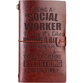 InnoBeta Social Worker Gifts Embossed Journal Notebook, for Women on Christmas, Birthday, Travel Diary, Lined Planner, Faux Leather, 7x5 Inches - Brown