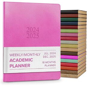 Gallery Leather Academic Planner 2024-2025, Teacher and Student Weekly Monthly Planner, Elegantly Bound Calendar with Gold-Gilded Page Edges, 18 Months - Acadia Tan - 9 x 7 "