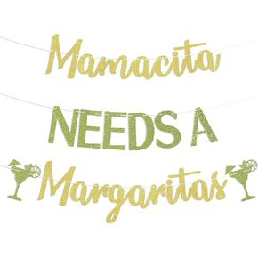 Mamacita Needs A Margarita Banner, Cinco De Mayo Party Decorations, Mamacita Banner, Margarita Banner, Mother's Day Decorations Gold Green Glitter