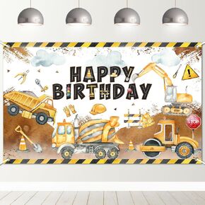 Avezano Construction Birthday Backdrop Banner Construction Theme Birthday Party Decorations Excavator Happy Birthday Banner for Boys Kids Birthday Supplies 70.8 x 43.3 Inch