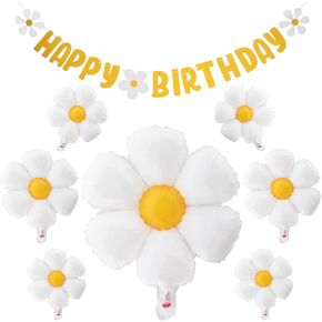 10pcs set Daisy Balloons, Shower Decoration Banners,Happy Birthday Decorations Felt Bunting for Girls Boys Birthday Party Supplies(Yellow+White)