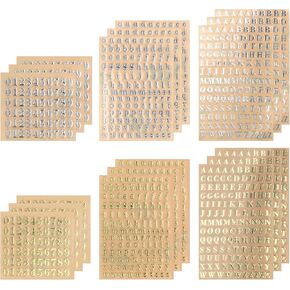 AIEX 18 Sheets Alphabet Number Stickers, Mini Metal Letter Sticker Uppercase and Lowercase Number Sticker for Scrapbooking, DIY Crafts (Gold, Silver)