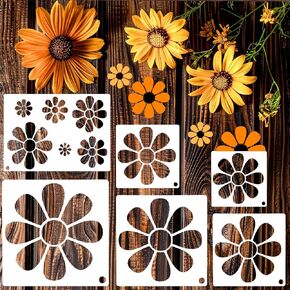 Large Flower Stencils for Painting on Walls, 6-12'' Daisy Flower Stencils for Crafts Reusable, Floral Painting Template Spray Paint Stencil, Large Flower Stencils Kit for Wood Fence Canvas (6Pack)