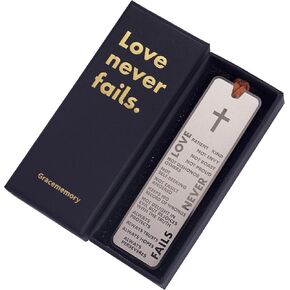 Metal Bible Bookmark, Christian Bookmarks for Women and Men, Shiny Stainless Steel, 1 Corinthians 13 Phrases, Sunday School Gifts, Church Gifts, Christmas Gifts & More (Love Never Fails)