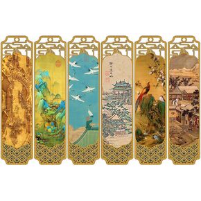 6PCS Chinese Style Unique Vintage Bookmark, Ancient Chinese Ink Painting Metal Brass Creative Bookmarks，Book Page Marks with Tassel
