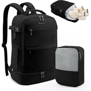 Backpack for Women Men,17.3 Inch Laptop Backpack with Shoes Compartment,40L Travel Backpack Carry on Flight Approved with Toiletry Bag(Beige)