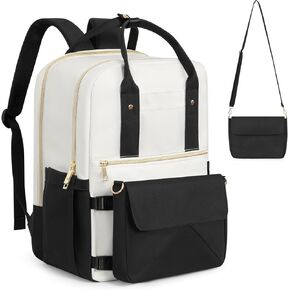 Beraliy Travel Backpack for Women, TSA15.6 inch Laptop Backpack 2 in 1 Backpack with Detachable Crossbody Bag, Carry on backpack, College Backpack Airline Approved Business Bookbag, Black-beige