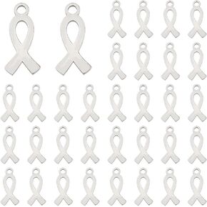 DICOSMETIC 50Pcs Awareness Ribbon Charm Breast Cancer Awareness Charms Hope Ribbon Pendant Dangling Autism Ribbon Bead Stamp Blank Tags Pendants for DIY Jewelry Craft Making Supplies