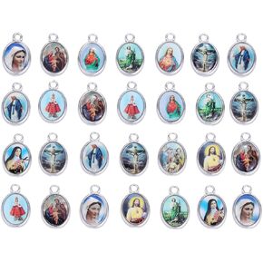 ZHENYIN 100pcs Mix Jesus Cross Virgin Mary Miraculous Medal Jesus Religious Wear Saint Benedict Medallion Loose Rosary Charms for DIY Necklace Bracelet Jewelry Making