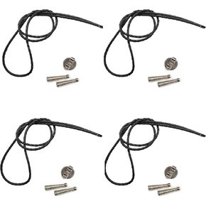 Blank Bolo String Tie Parts Kit Round Slide Textured Tips Black Vinyl Braid DIY Silver Tone Supplies