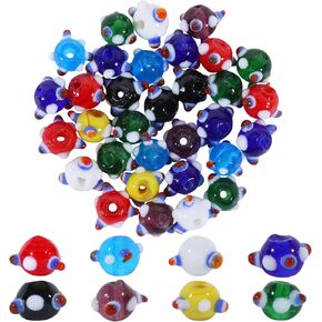 Ornaland 25 Pcs Lampwork Glass Beads Crystal Beads Handmade Bulk Round Glass Beads for Jewelry Making Ornaments Bracelets Necklaces Earrings Rosary