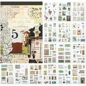 Vintage Scrapbook Sticker Book, Ephemera Book for Journaling with Pre-Cut Aesthetic Washi Stickers and Scrapbook Papers, Ephemera for Junk Journals, Scrapbooking Supplies (The Nice of time)