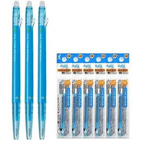 Pilot FriXion Ball Slim 038 Retractable Erasable Gel Ink Pen, Extra Fine Point 0.38mm, Light Blue Ink, 3 Pens & 6 Refills Value Set