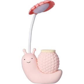 Garosa LED Desk Lamp with Pen Holder Cartoon Animal Snail Table Lamp Multiple Function USB Charging Cute Desk Light Gooseneck for Students Kids Warm White Light 0.6~3W DC 5V(Pink)