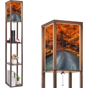 Floor Lamp with Shelves Abstract black red acrylic ink Fantastic chaotic black red pattern Modern Standing Tall Lamp USB Ports & Power Outlet Corner Lamp Nightstand Light for Living Room Bedroom
