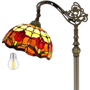 WERFACTORY Tiffany Floor Lamp Red Tulip Flower Stained Glass Arched Lamp 12X18X64 Inches Gooseneck Adjustable Corner Standing Reading Light Decor Bedroom Living Room S030 Series in Kuwait