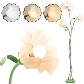 Flower Floor Lamp,Vintage 3 Heads Floral Lamps,3 Color Modes LED Reading Light with Flexible Gooseneck Cute Green Bedside Lights for Bedroom Living Room Office Home Decor