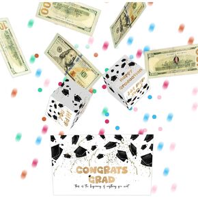 Graduation Explosion Money Box, Money Surprise Box Explosion Party Gift, Bounces Cash Exploding Money Boxes with Confetti, Pop up Gift Boxes Money Pull Box for Graduation Party-MQ9-2
