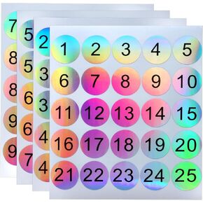 Mini Skater 1 to 100 Large Round Number Stickers Self Adhesive Number Labels for Inventory Storage Organizing Classroom Numbering (Reflective Laser, 0.8 Inch)