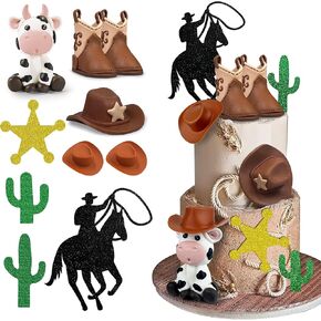 Cowboy Cake Decorations Cowboy Hat and Boot Cake Toppers Cow Cake Topper for Western Cowboy Cowgirl Theme Party Birthday Baby Shower Party Supplies (Cowboy)