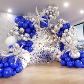 130pcs Royal Blue and Silver Balloon Arch Garland Kit, Royal Blue White Silver Confetti Balloons for Wedding Graduation New Year Retirement Birthday Party Decorations