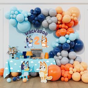 Blue Dog Daisy Balloon Arch Garland Kit for Girls Wackadoo I'm Two Birthday Puppy Pawty Blue Dog Party Bingo Birthday Daisy Flower Groovy Party Decorations (Night Blue Orange)