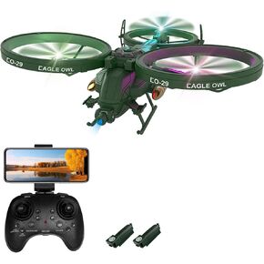 GoolRC RC Plane Drone with Camera, 2.4GHz 6CH Remote Control Airplane, 6 Axis Gyro RC Helicopter, RC Aircraft Fighter with 3D Flips, Circle Flight, Headless Mode, Auto Hover, LED Lights and 2 Battery