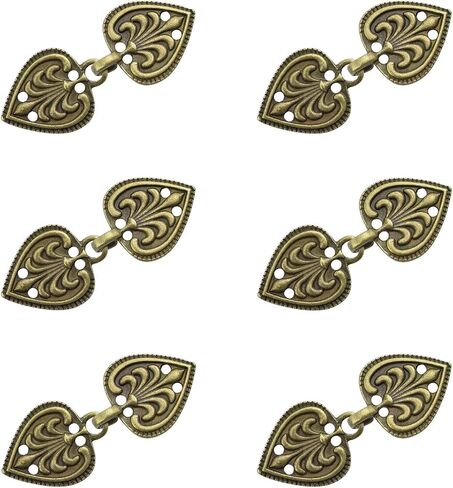 WANDIC Cloak Clasp Fasteners, 6 Pairs Feather-Shape Vintage Cape Sew On Hooks and Eyes Clasps Cardigan Clips for Clothing Sweater Shawl, Bronze in Saudi Arabia