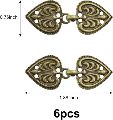 WANDIC Cloak Clasp Fasteners, 6 Pairs Feather-Shape Vintage Cape Sew On Hooks and Eyes Clasps Cardigan Clips for Clothing Sweater Shawl, Bronze in Saudi Arabia