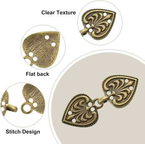 WANDIC Cloak Clasp Fasteners, 6 Pairs Feather-Shape Vintage Cape Sew On Hooks and Eyes Clasps Cardigan Clips for Clothing Sweater Shawl, Bronze in Saudi Arabia
