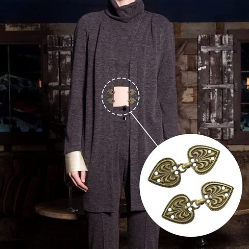WANDIC Cloak Clasp Fasteners, 6 Pairs Feather-Shape Vintage Cape Sew On Hooks and Eyes Clasps Cardigan Clips for Clothing Sweater Shawl, Bronze in Saudi Arabia