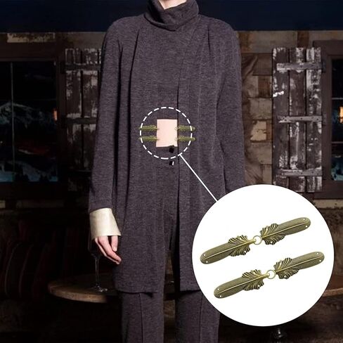 WANDIC Cloak Clasp Fasteners, 6 Pairs Feather-Shape Vintage Cape Sew On Hooks and Eyes Clasps Cardigan Clips for Clothing Sweater Shawl, Bronze in Saudi Arabia