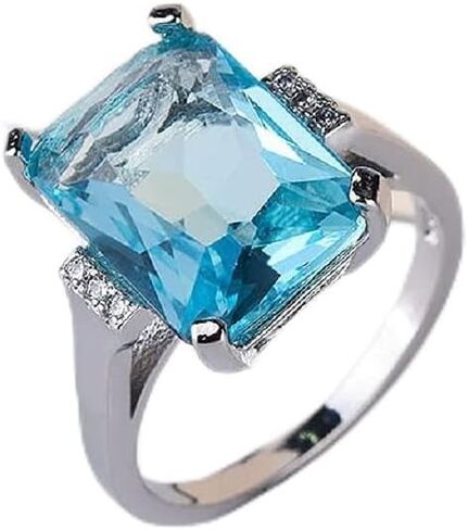 Bicheng Fashionable Women 925 Silver Aquamarine Cut Sapphire Engagement Ring Wedding Ring (6) in Saudi Arabia